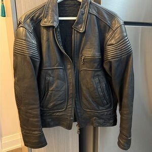 Men's Classic Black Leather Bomber Jacket
